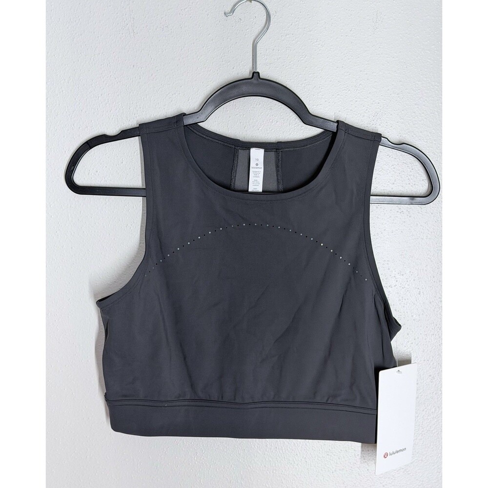 Lululemon Hotty Hot Cropped Tank Graphite Grey Reflective Nulux Running 10  Nwt